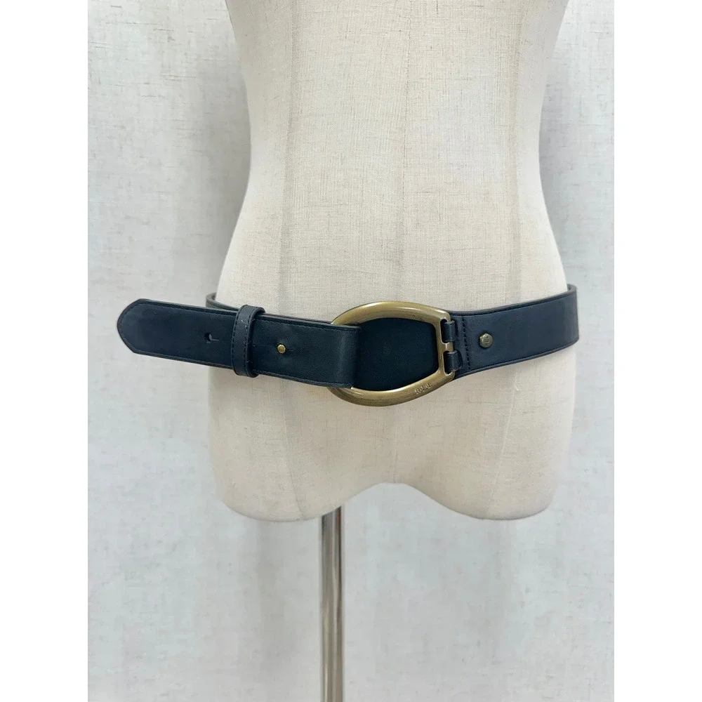 Lauren Ralph Lauren Black Stirrup Buckle Belt Sz Medium Faux Leather Equestrian
